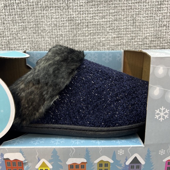 NEW Totes Slippers Faux Fur Memory Foam Woman's Large 8-9 Navy Sparkle - Picture 7 of 7